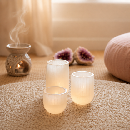 ANASCRYSTALCARE A set of three sizes Selenite Luxe Tealight Holder