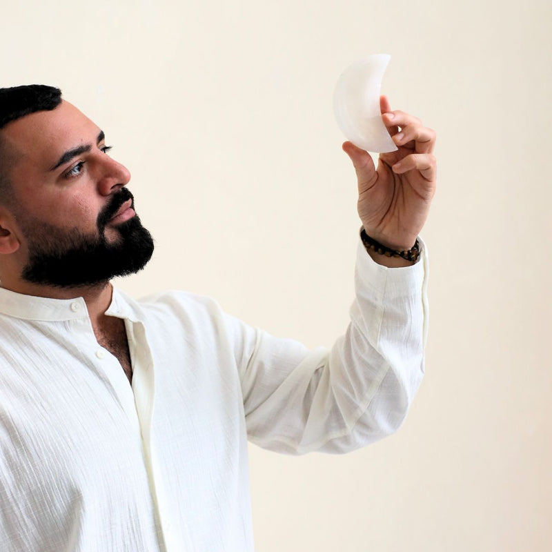 ANASCRYSTALCARE Decor Selenite Moon White