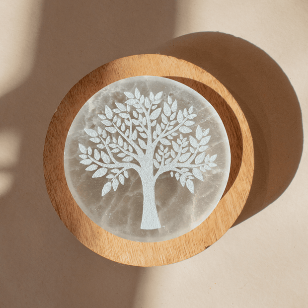 ANASCRYSTALCARE Decorative Plates Selenite Tree of Life Plate