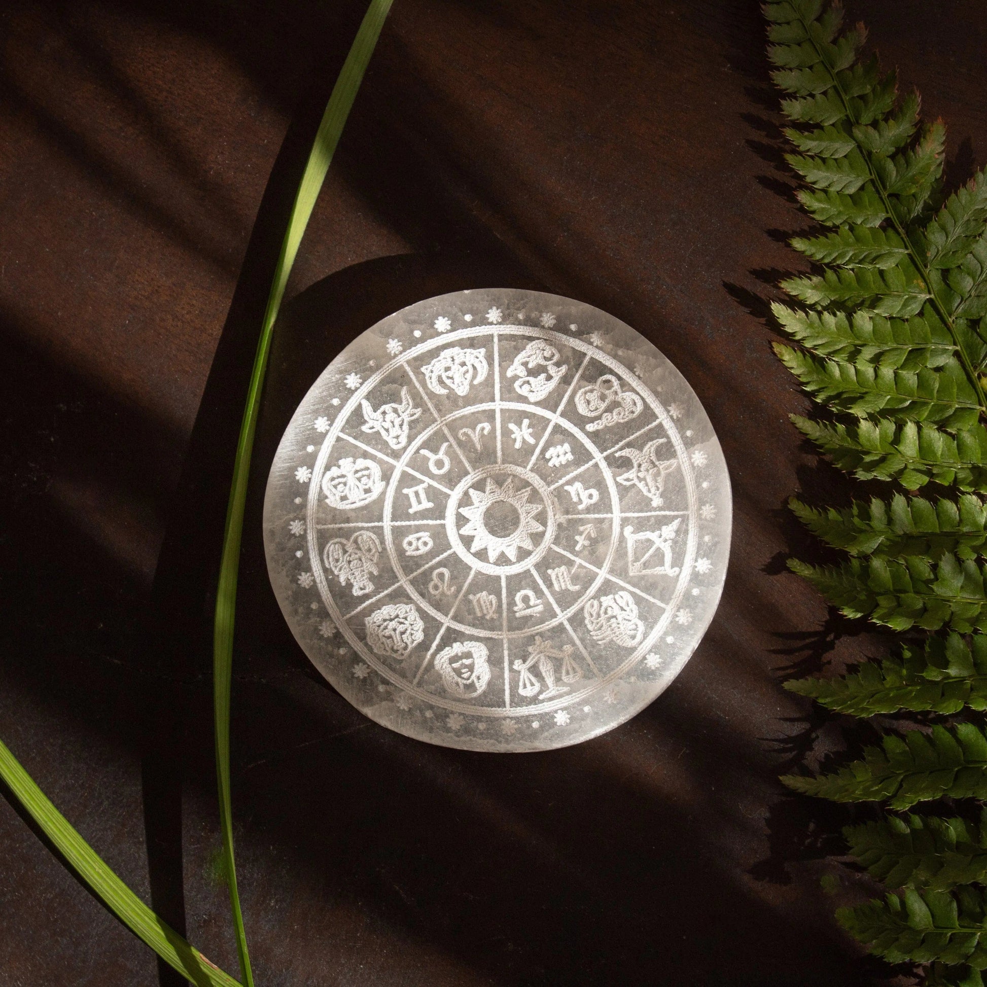 ANASCRYSTALCARE Decorative Plates Selenite Zodiac Plate