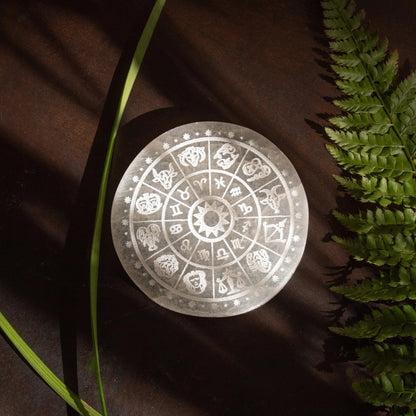 ANASCRYSTALCARE Decorative Plates Selenite Zodiac Plate