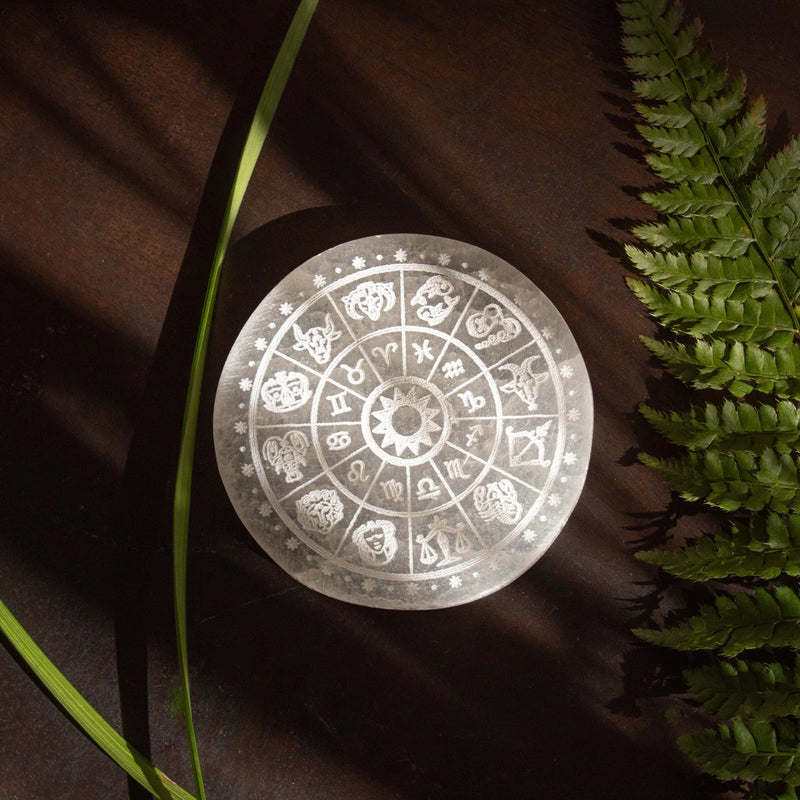 ANASCRYSTALCARE Decorative Plates Selenite Zodiac Plate