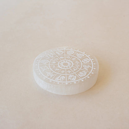 ANASCRYSTALCARE Decorative Plates Selenite Zodiac Plate